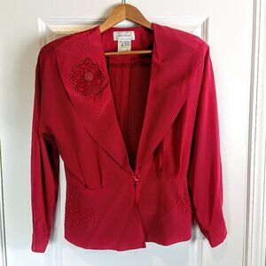 Vintage Anne French Red Silk Floral Beaded Jacket